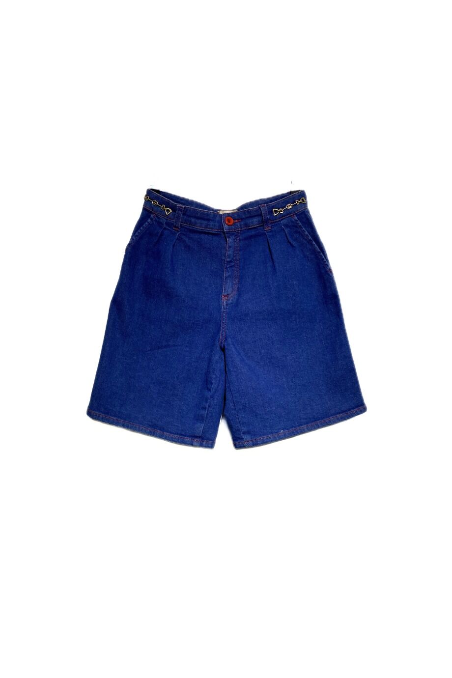 image 1 Детские джинсовые шорты синего цвета с красной строчкой
