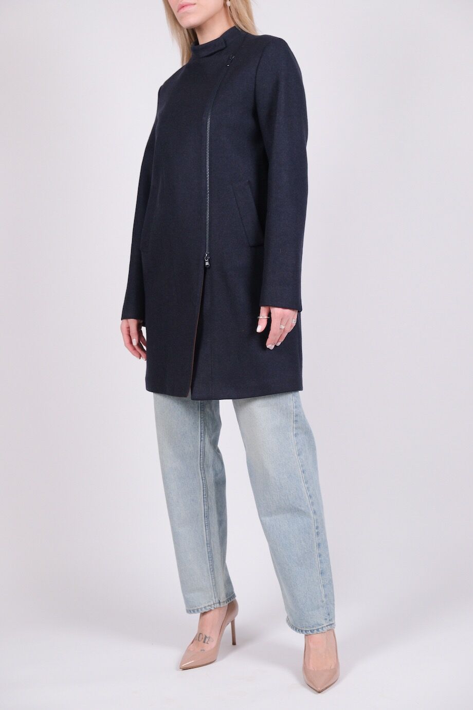 image 2 Кашемировое пальто темно-синего цвета на молнии