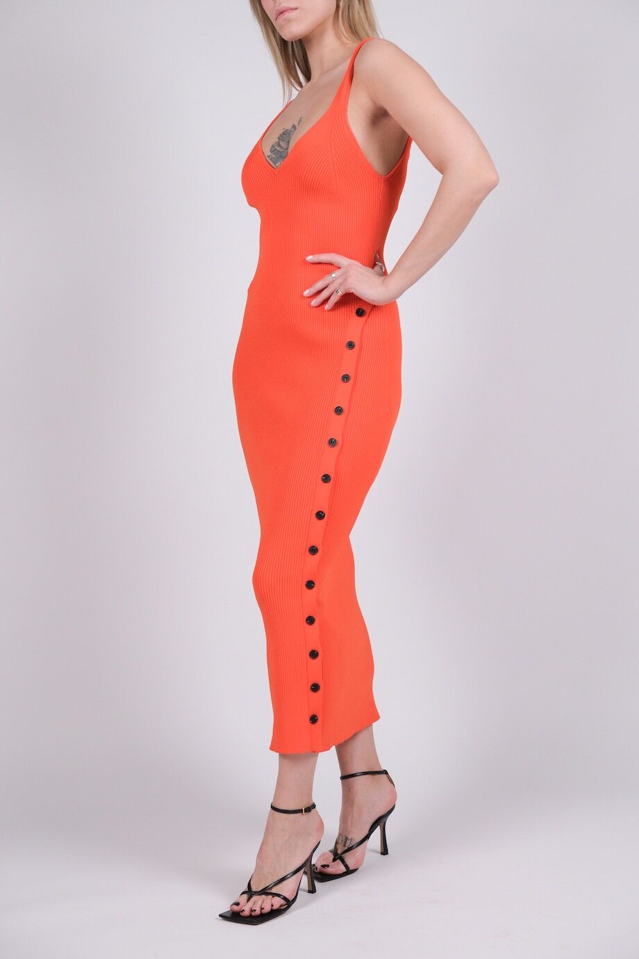 image 3 Платье ярко-оранжевого цвета с пуговицами