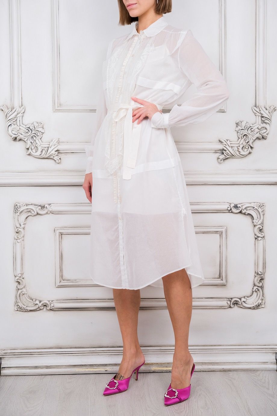 image 2 Платье-рубашка с комбинацией белого цвета
