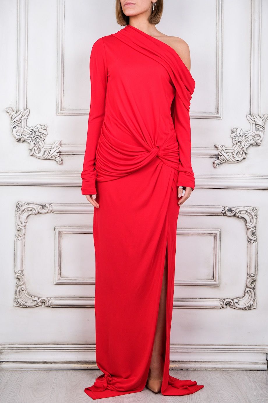 image 1 Платье в пол красного цвета с воротом лодочка