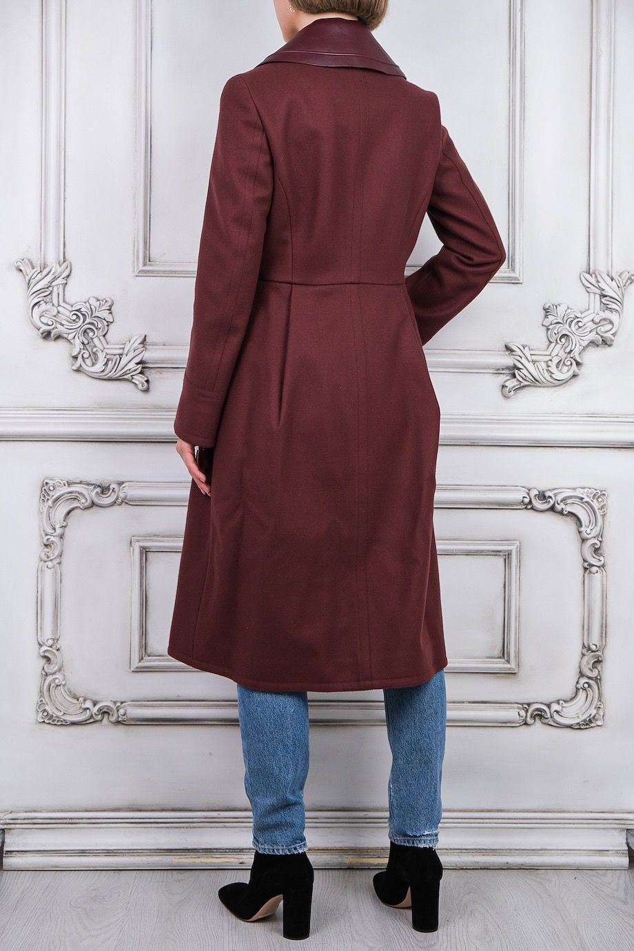 image 3 Двубортное пальто бордового цвета со съёмным воротником