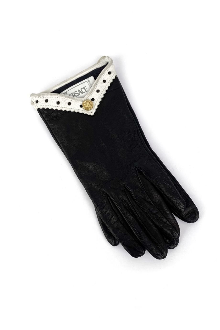 image 1 Кожаные перчатки чёрного цвета с белой окантовкой