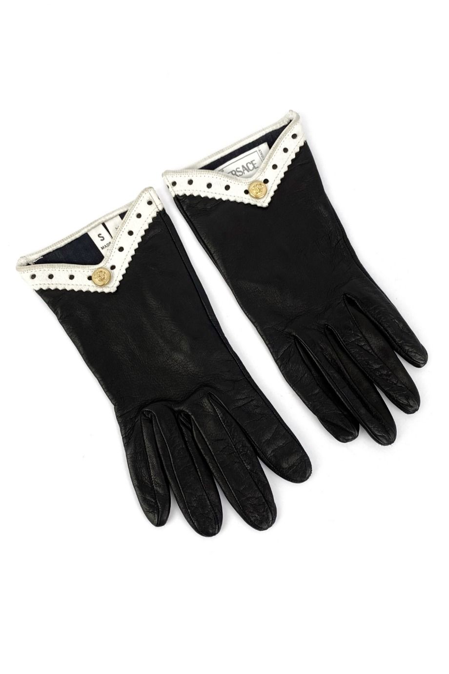 image 2 Кожаные перчатки чёрного цвета с белой окантовкой