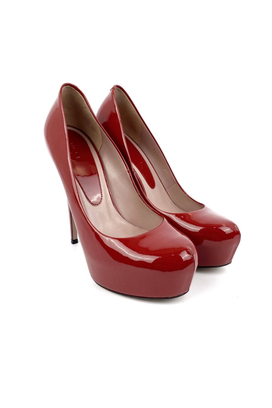 image 1 Лаковые туфли красного цвета на устойчивом каблуке