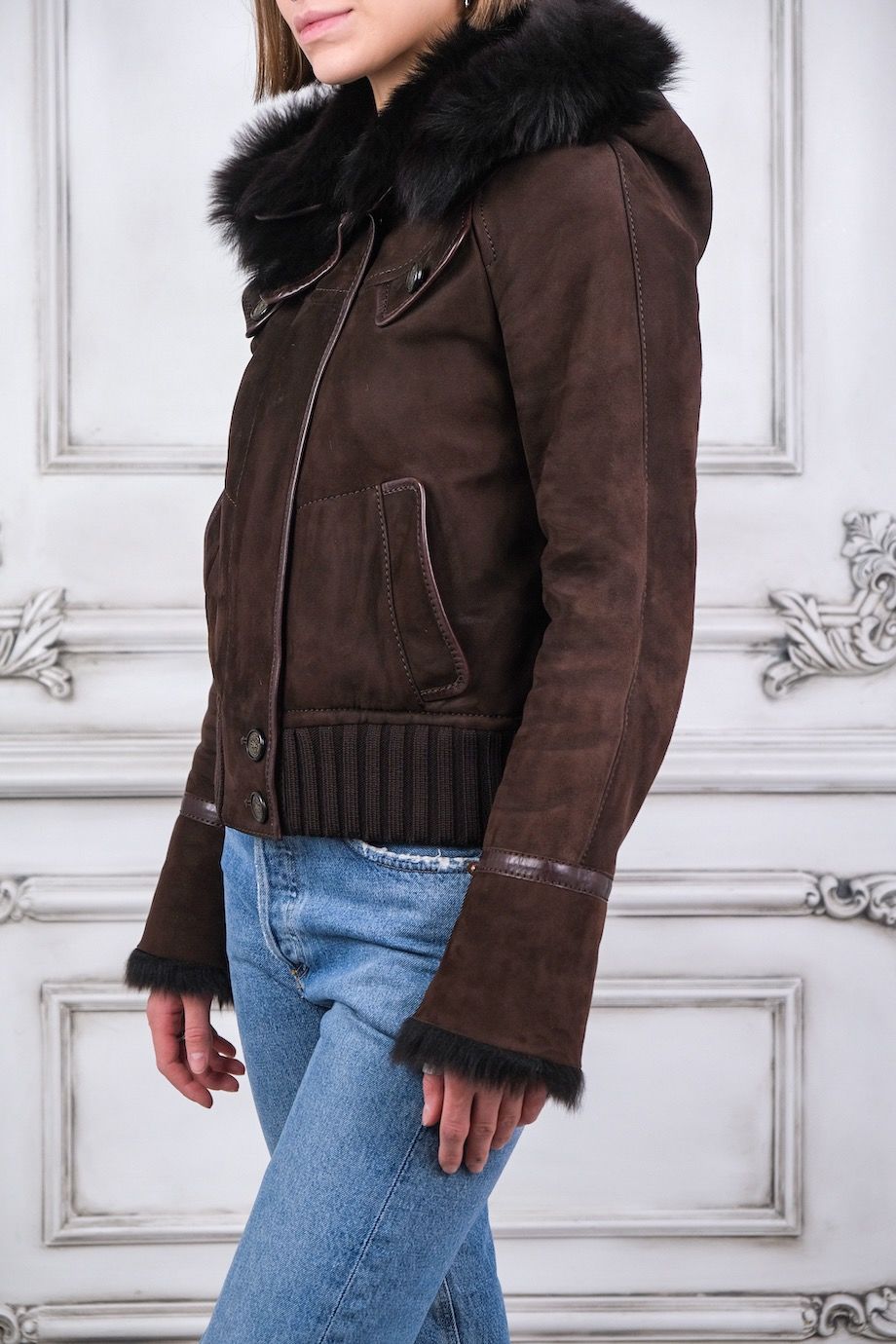 image 2 Замшевая куртка на меху коричневого цвета