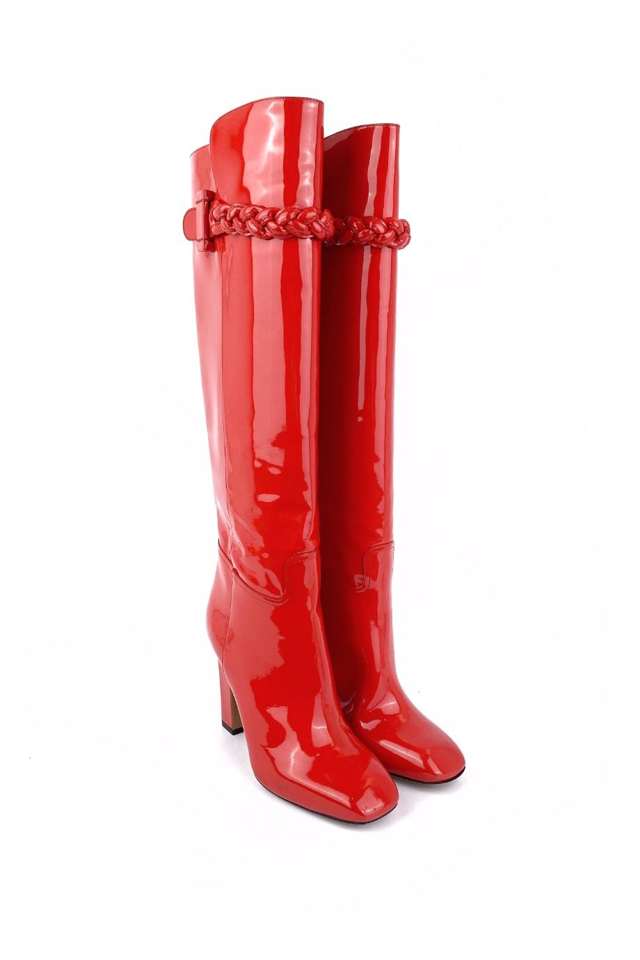 image 1 Лаковые сапоги на устойчивом каблуке красного цвета