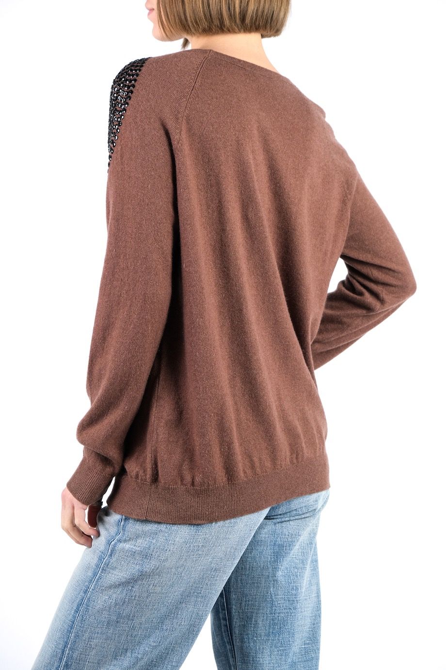 image 3 Кашемировый джемпер коричневого цвета с декором на плечах
