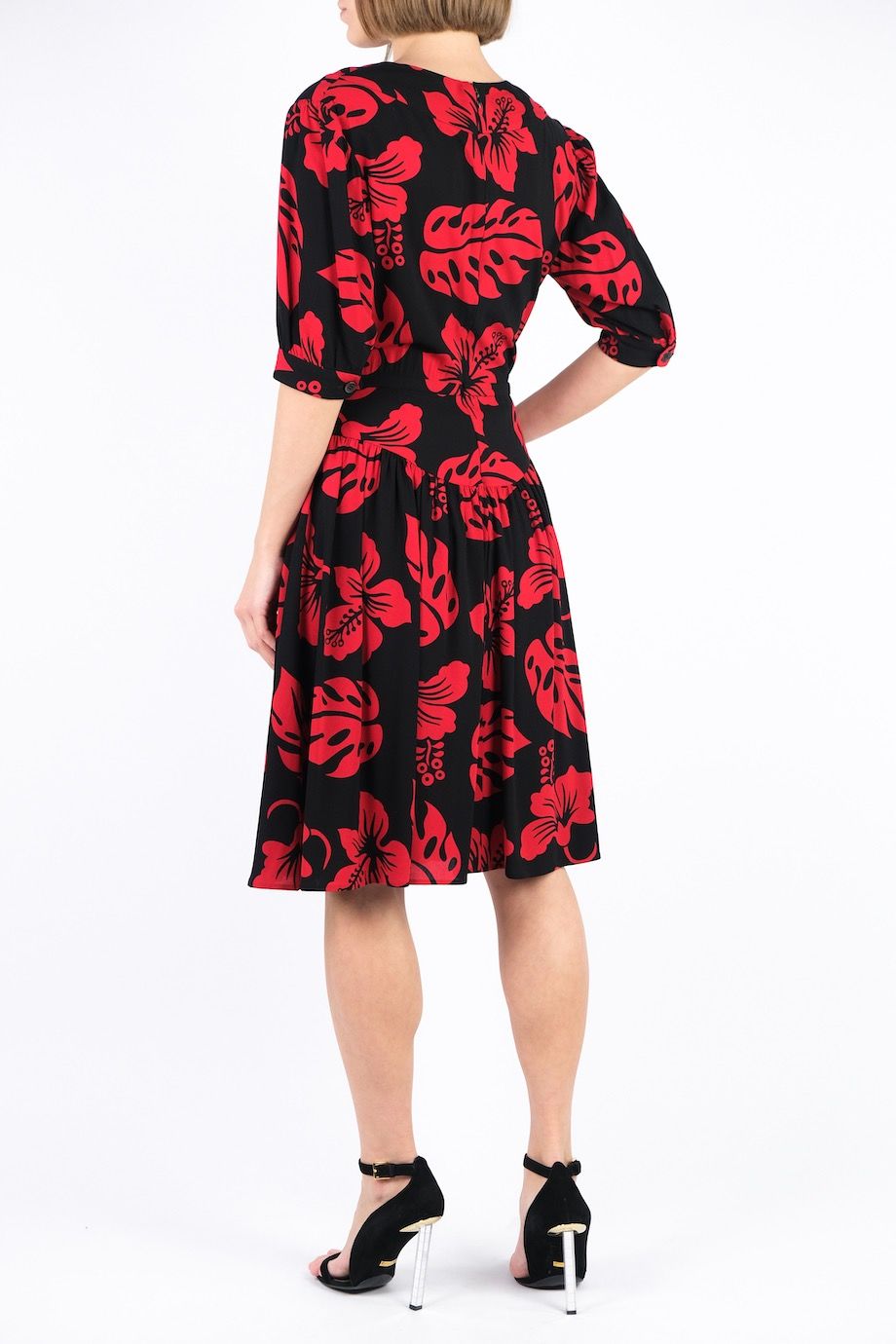 image 3 Платье черного цвета с красным цветочным принтом