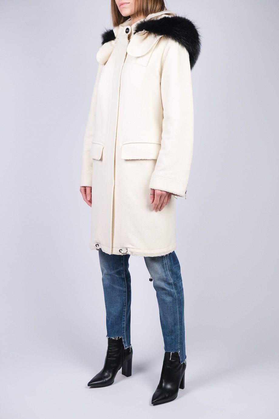 image 2 Пальто молочного цвета со съемным капюшоном