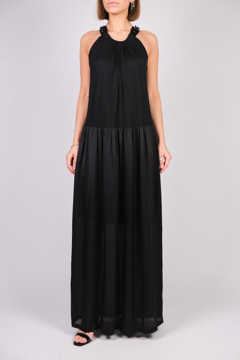 image 1 Платье комбинированное в пол черного цвета