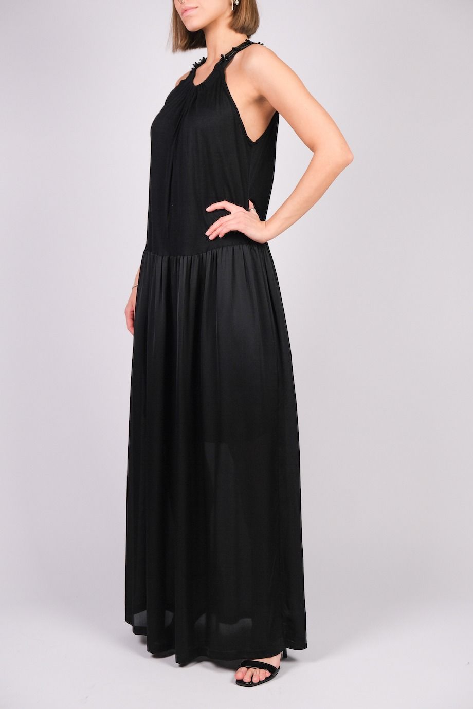 image 2 Платье комбинированное в пол черного цвета