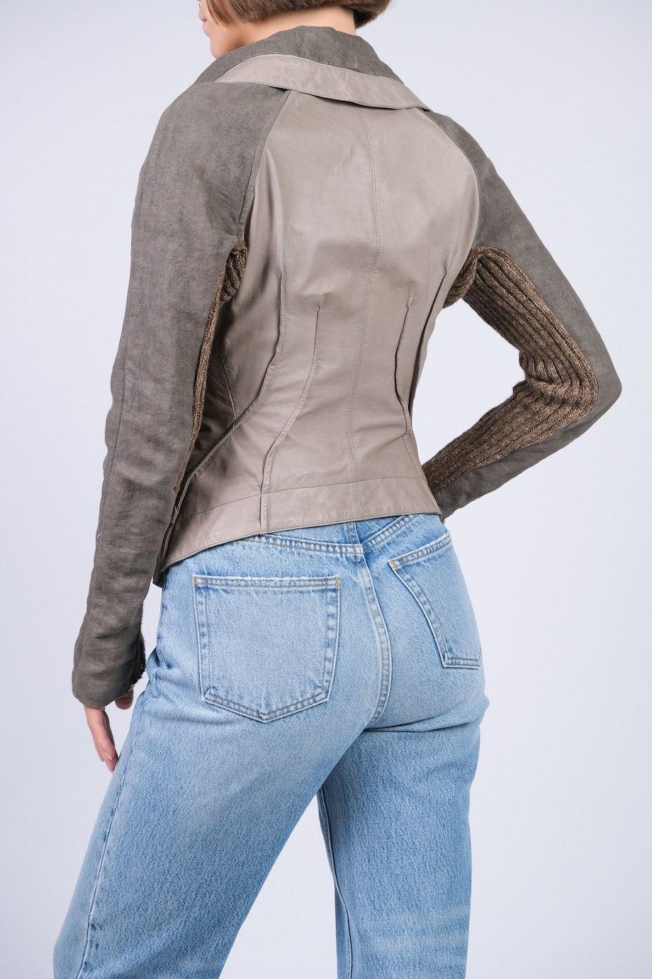 image 3 Кожаная куртка с текстильными рукавами