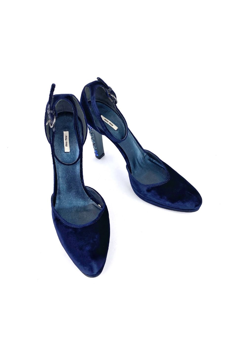 image 2 Велюровые туфли синего цвета с декором на каблуках