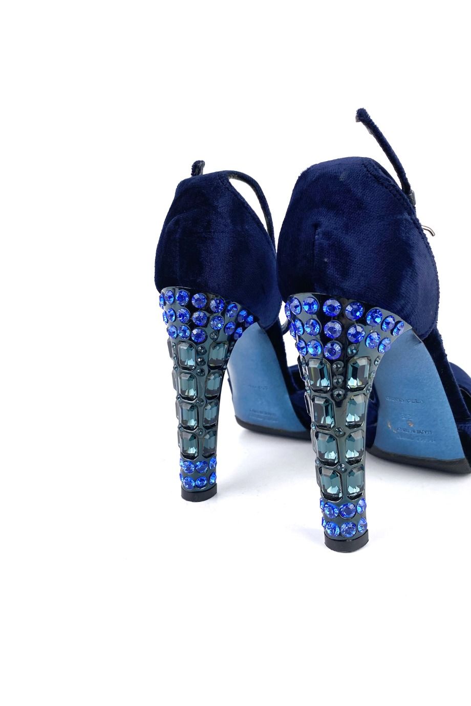 image 4 Велюровые туфли синего цвета с декором на каблуках