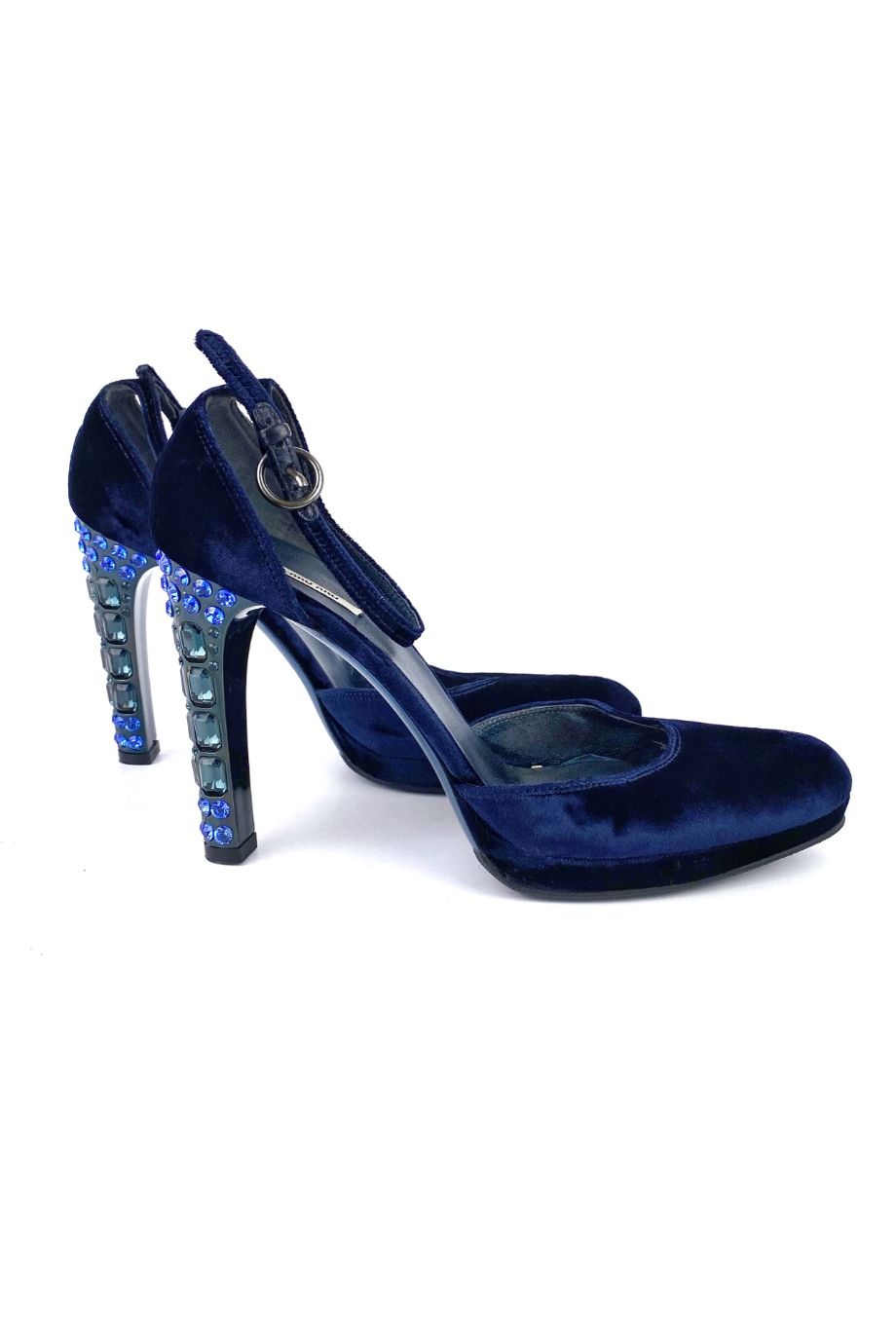 image 5 Велюровые туфли синего цвета с декором на каблуках