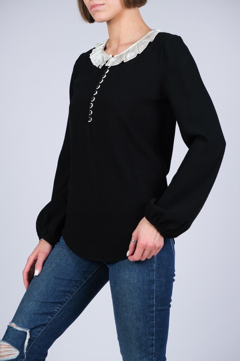image 3 Блуза черного цвета с белым воротничком