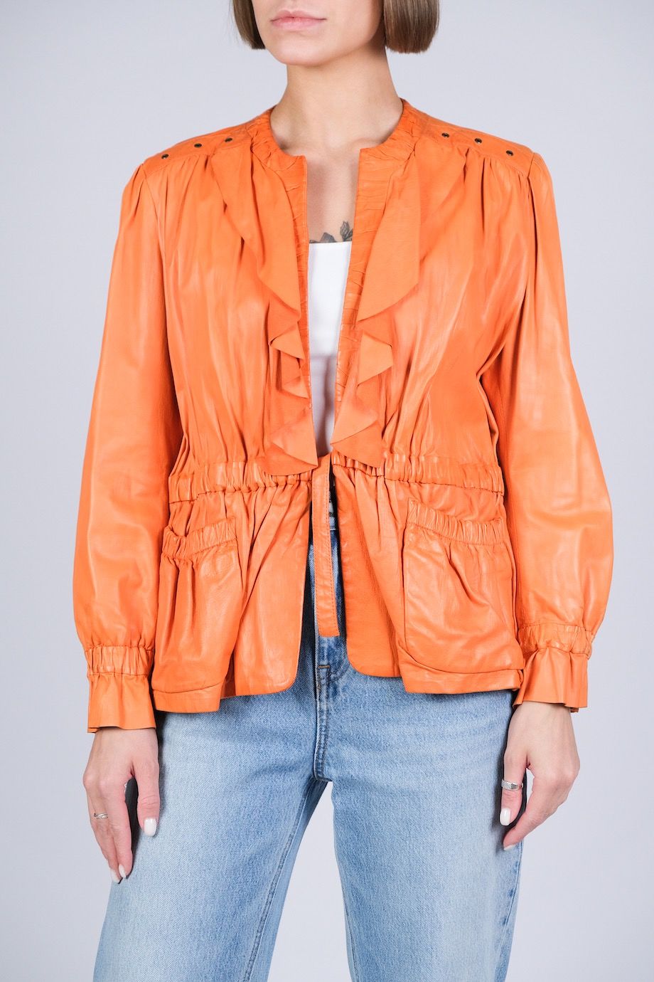 image 1 Кожаная куртка оранжевого цвета
