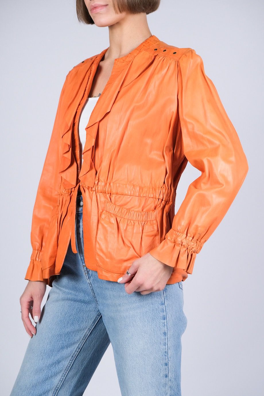 image 2 Кожаная куртка оранжевого цвета