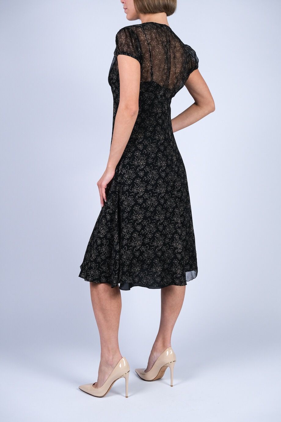 image 3 Шелковое платье черного цвета в цветочек