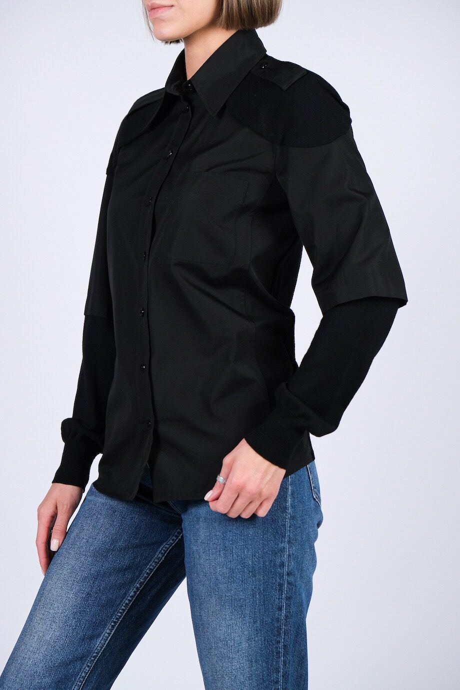 image 2 Комбинированная рубашка с трикотажными вставками черного цвета