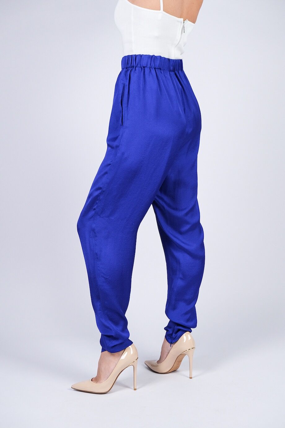 image 4 Атласные брюки синего цвета на резинке