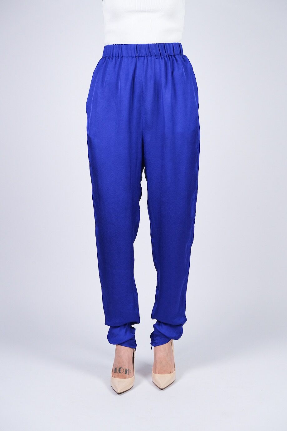 image 2 Атласные брюки синего цвета на резинке