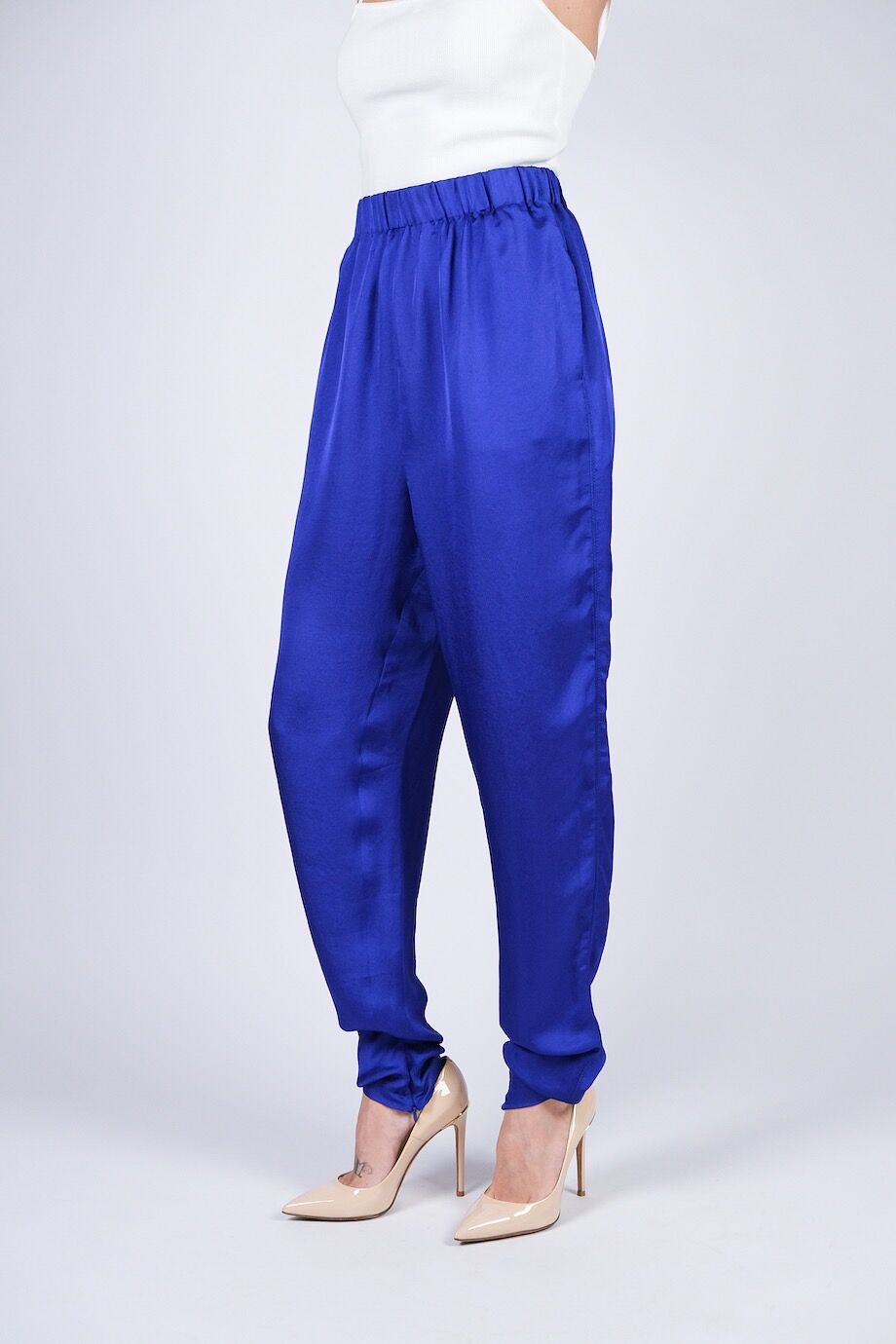 image 3 Атласные брюки синего цвета на резинке