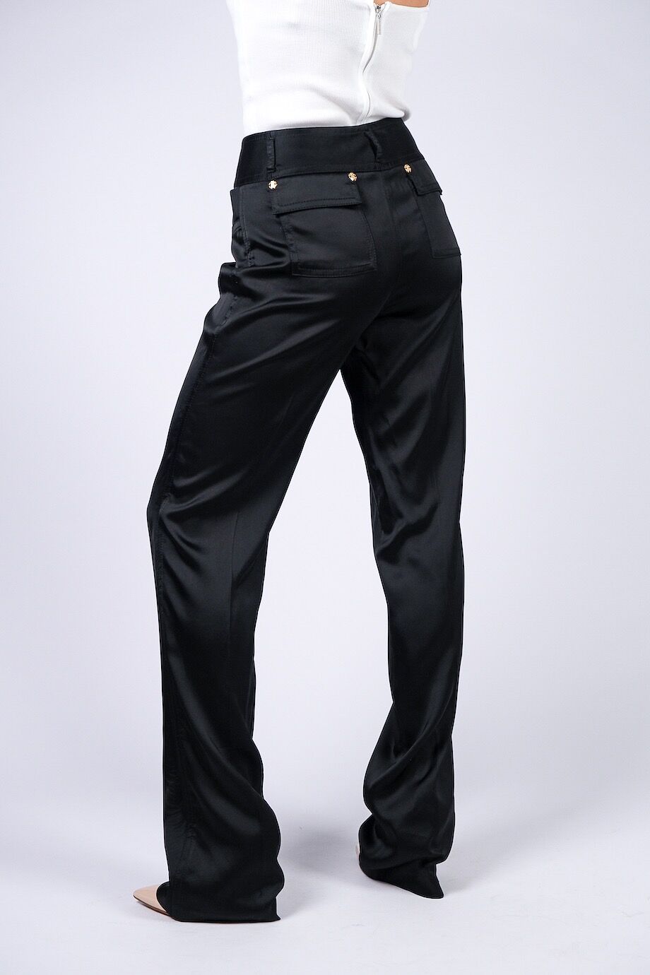 image 4 Атласные брюки черного цвета