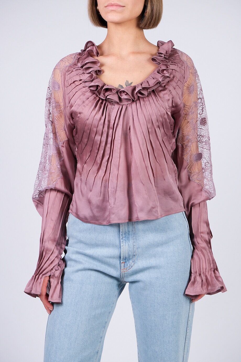 image 1 Блуза пудрового цвета с вставками из кружева