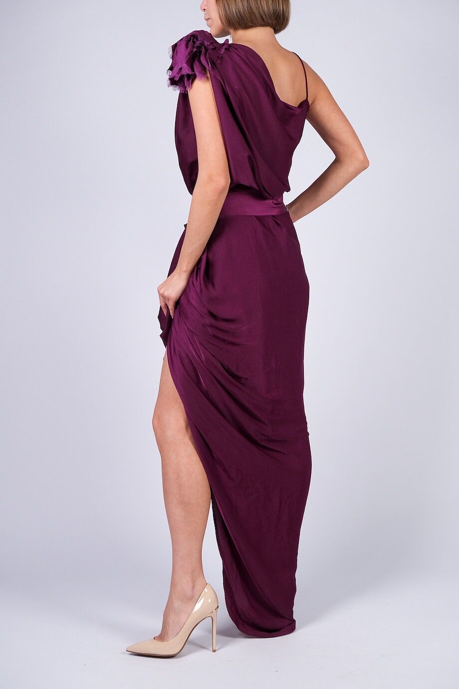 image 3 Платье фиолетового цвета с драпировкой и цветком