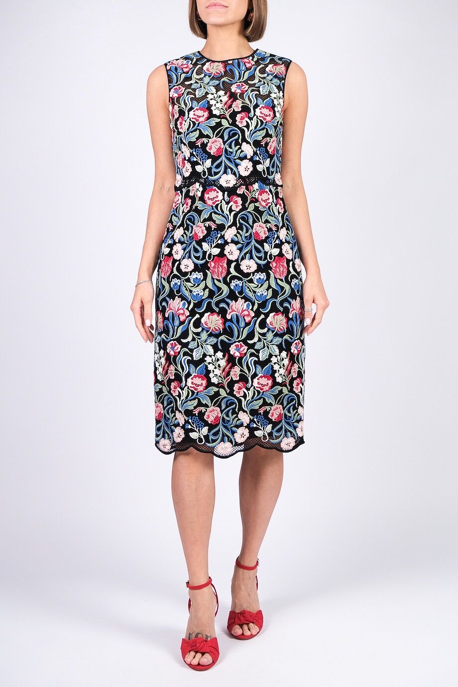 image 1 Кружевное платье-миди с цветочной аппликацией