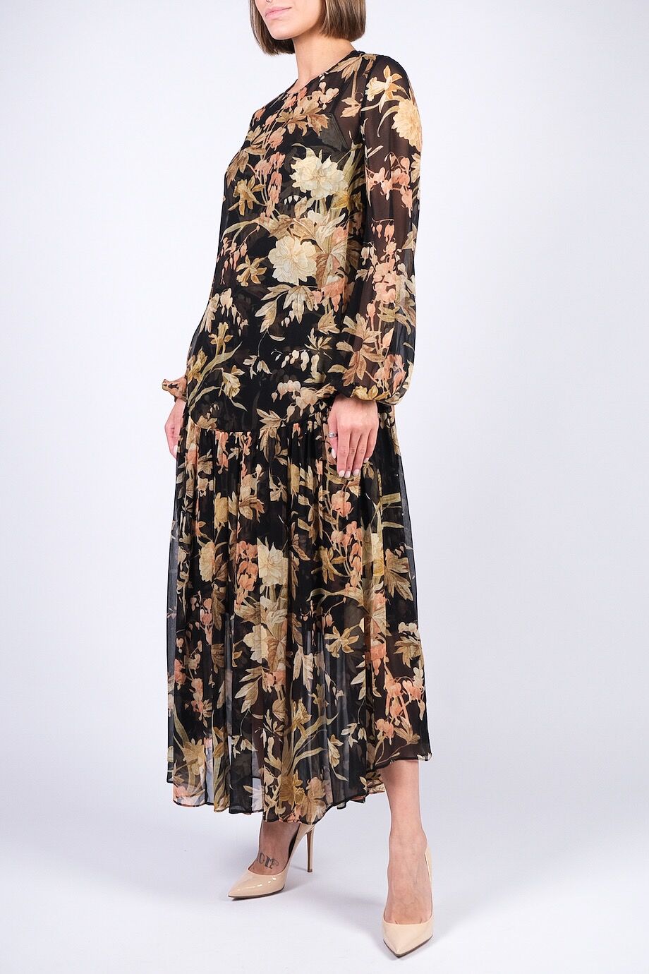 image 2 Шелковое платье-миди с цветочным принтом