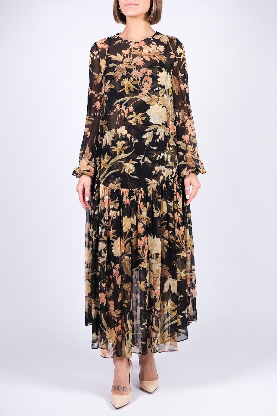 image 1 Шелковое платье-миди с цветочным принтом