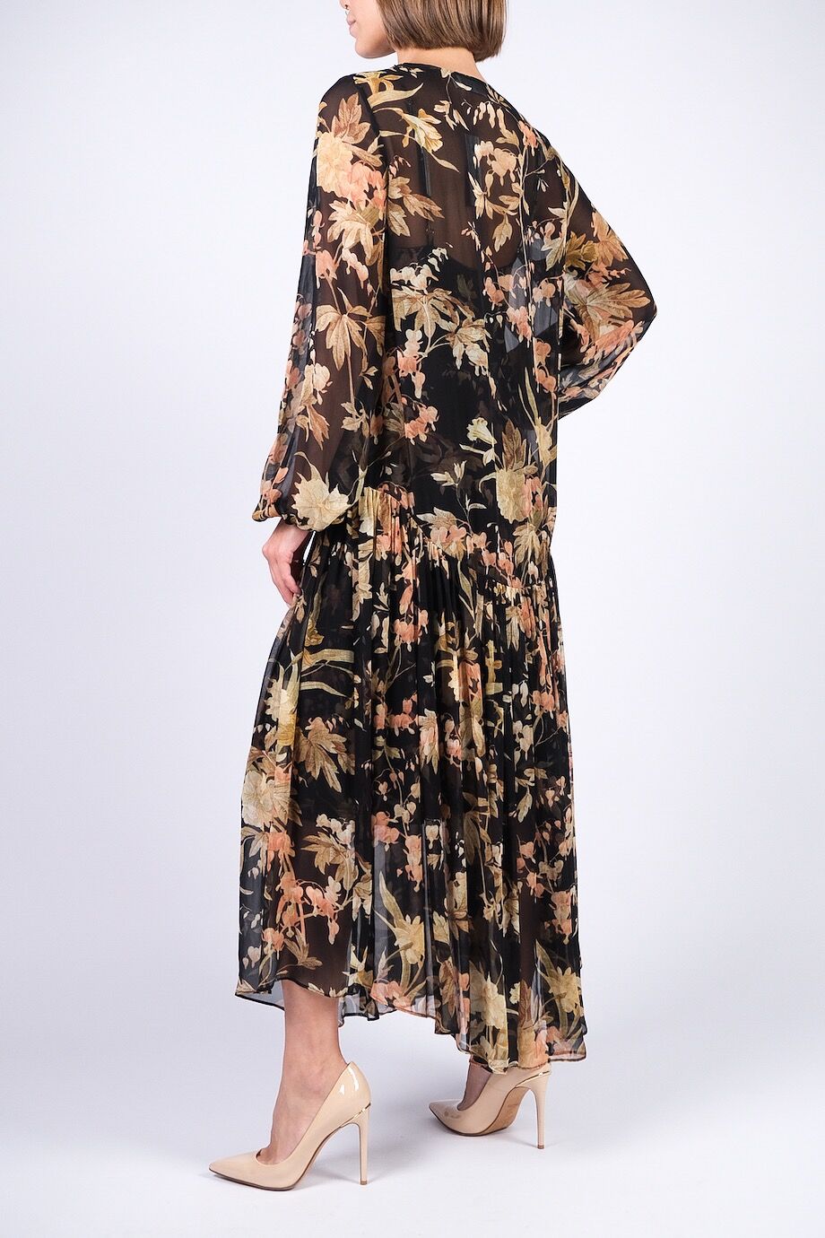 image 3 Шелковое платье-миди с цветочным принтом