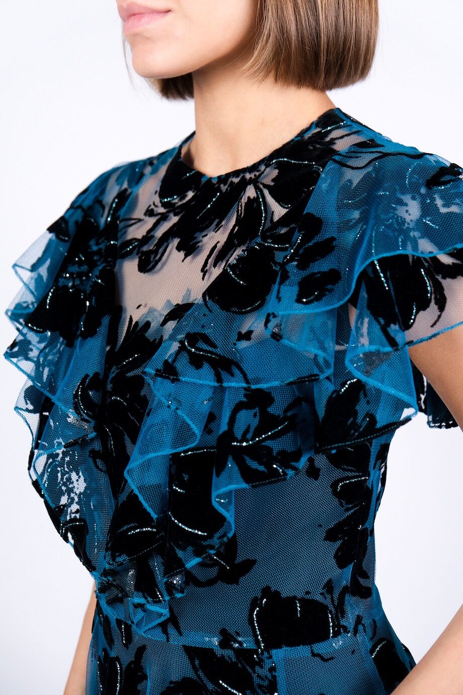 image 4 Платье из сетки бирюзового цвета с цветами из велюра