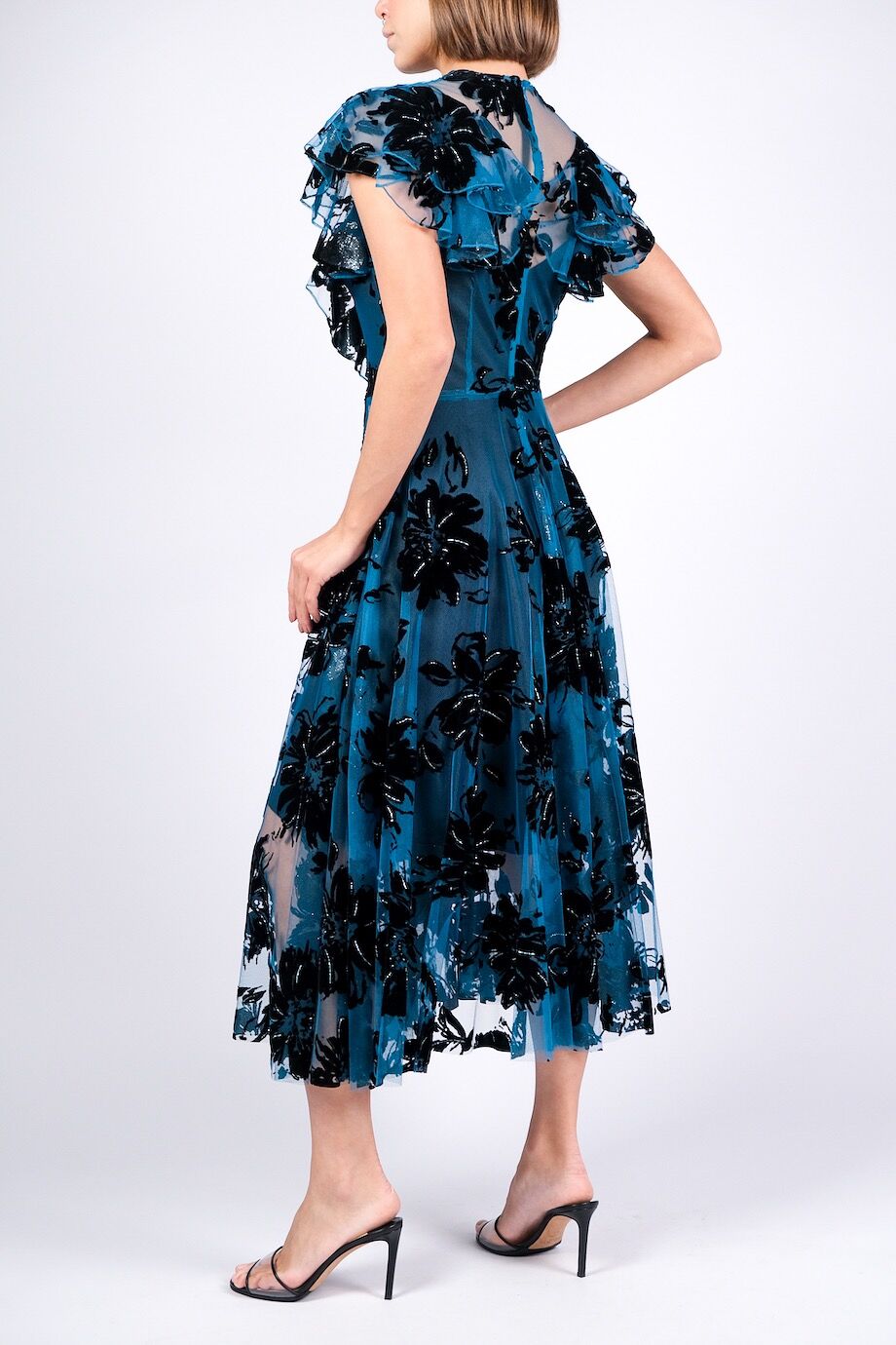 image 3 Платье из сетки бирюзового цвета с цветами из велюра