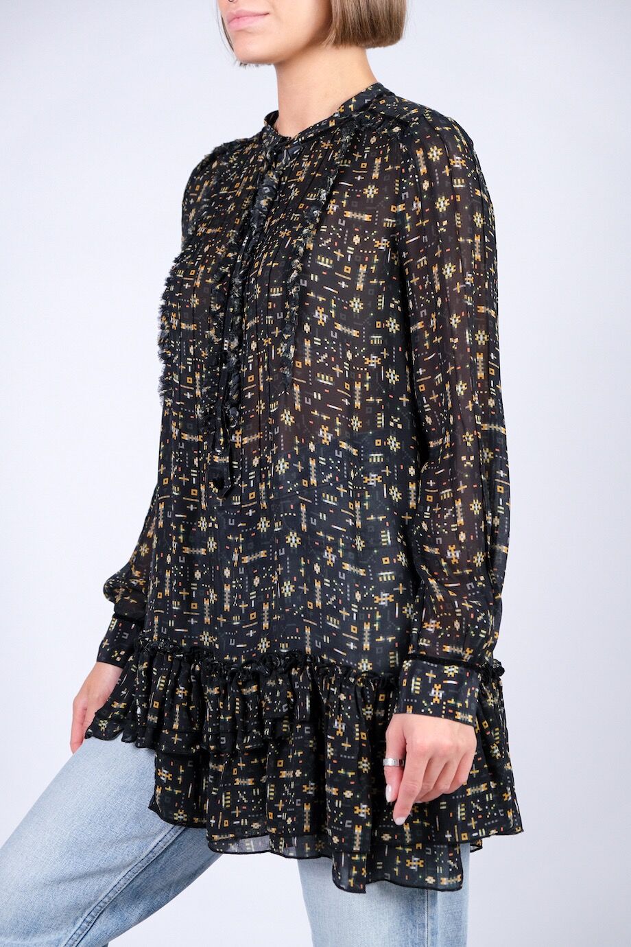 image 2 Шелковая блуза чёрного цвета с принтом