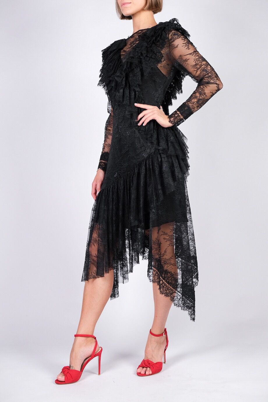 image 2 Кружевное платье чёрного цвета с оборками