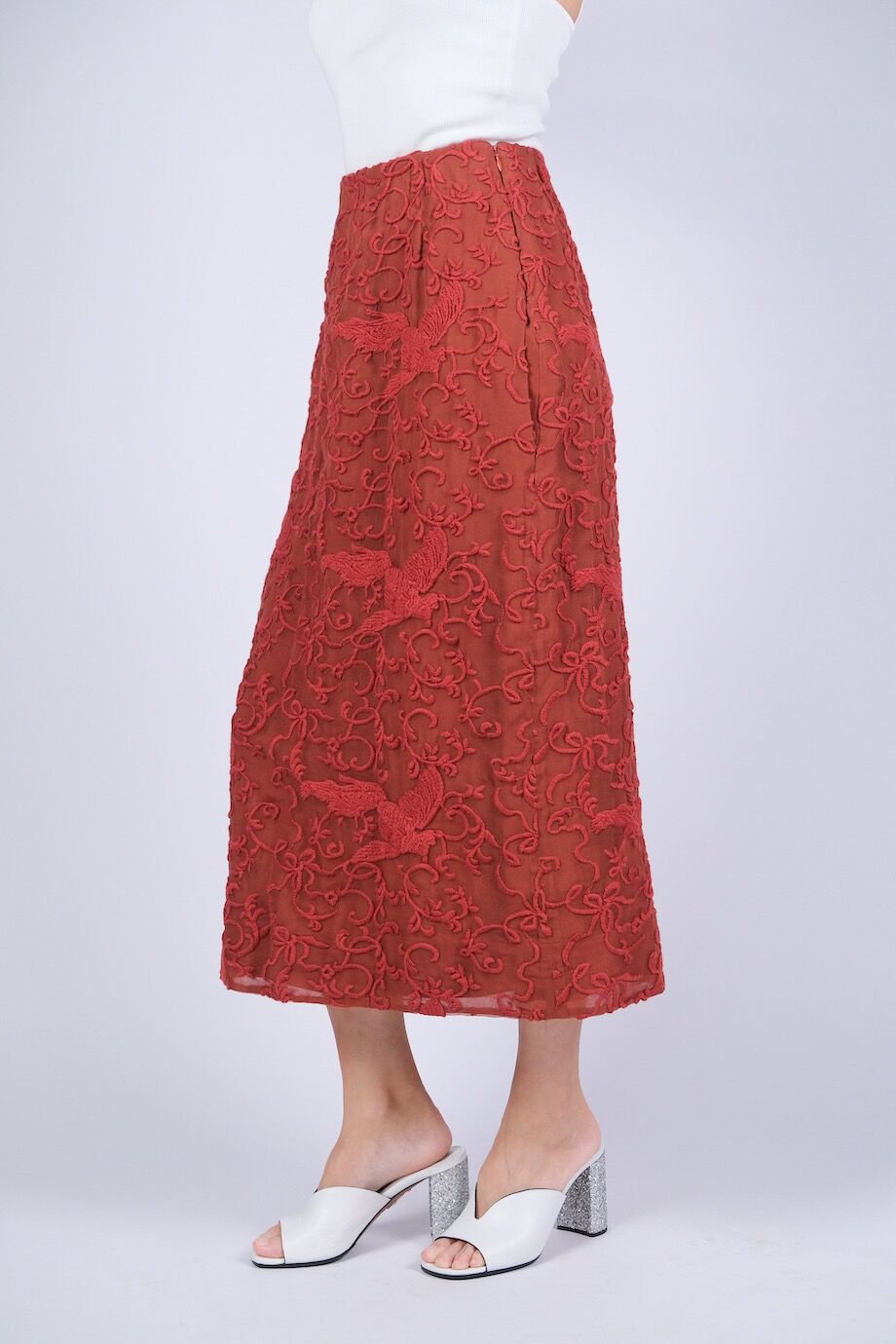 image 3 Шелковая юбка с вышивкой оранжевого цвета