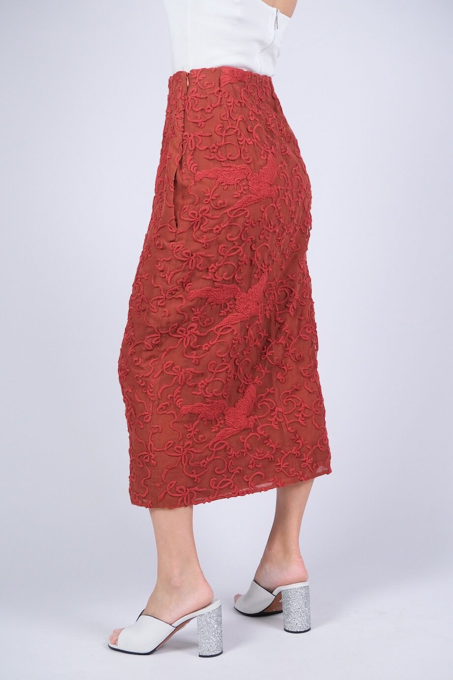 image 4 Шелковая юбка с вышивкой оранжевого цвета
