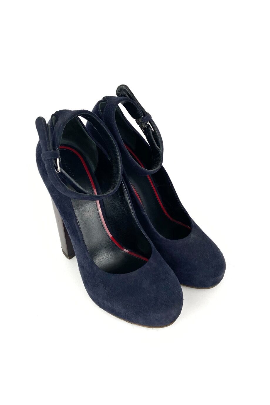 image 1 Замшевые туфли синего цвета с круглым носиком и ремешками