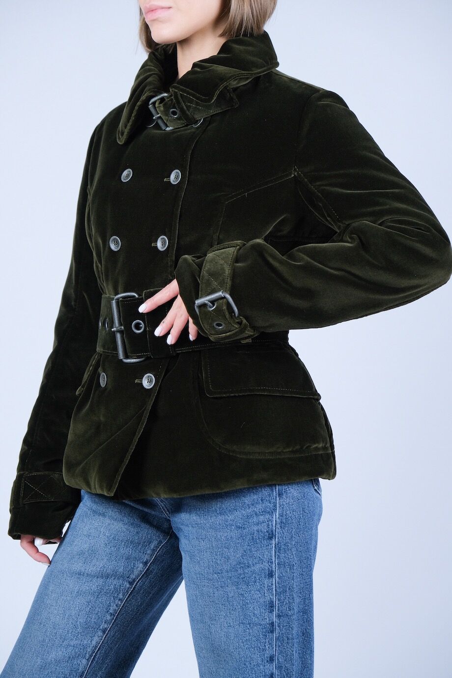 image 2 Велюровая куртка цвета хаки с поясом