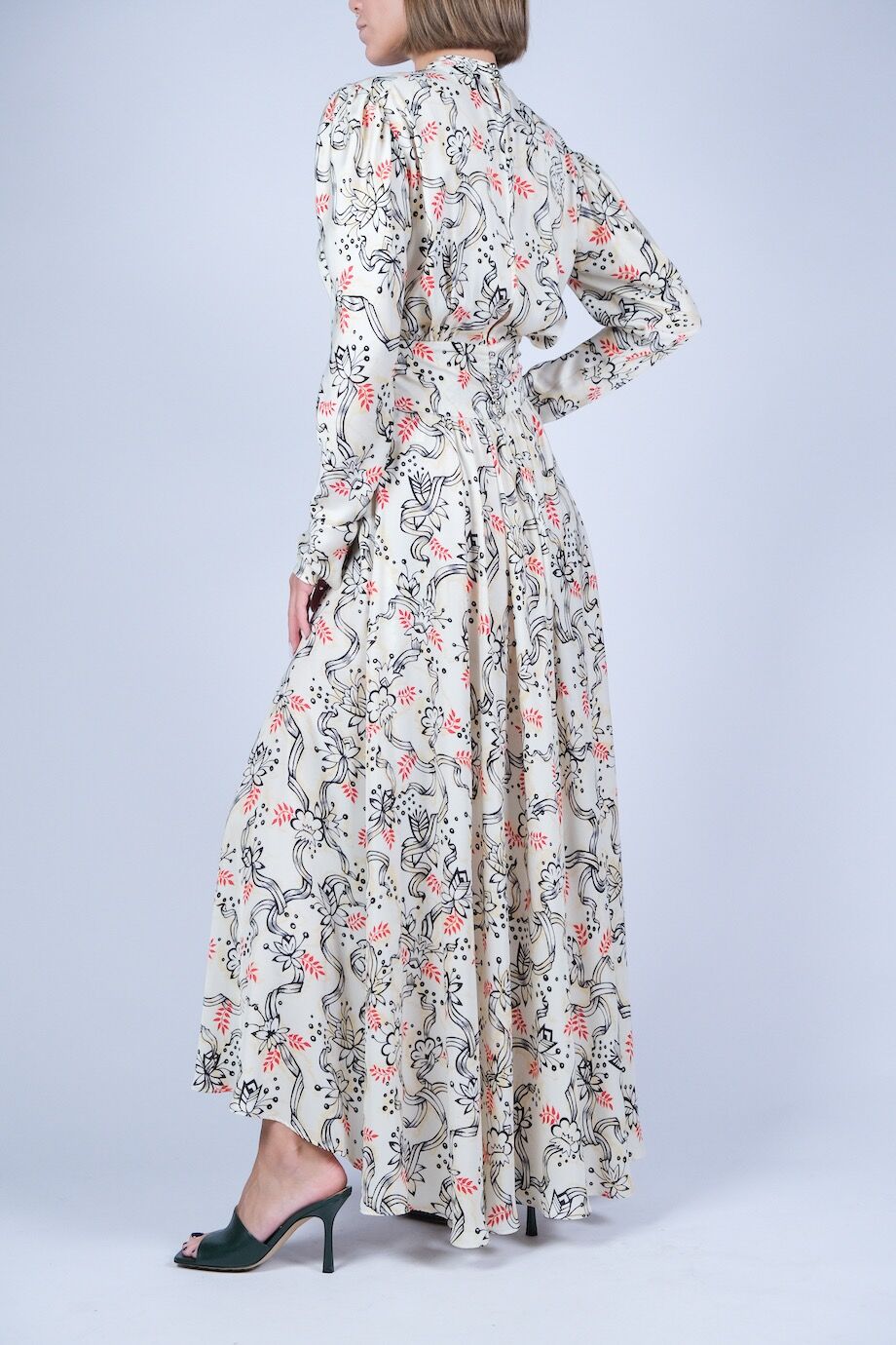 image 3 Платье в пол с длинным рукавом молочного цвета и принтом