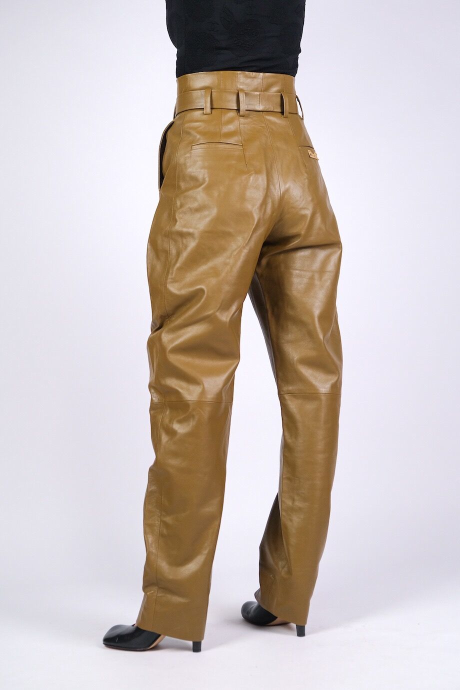 image 4 Кожаные брюки цвета хаки