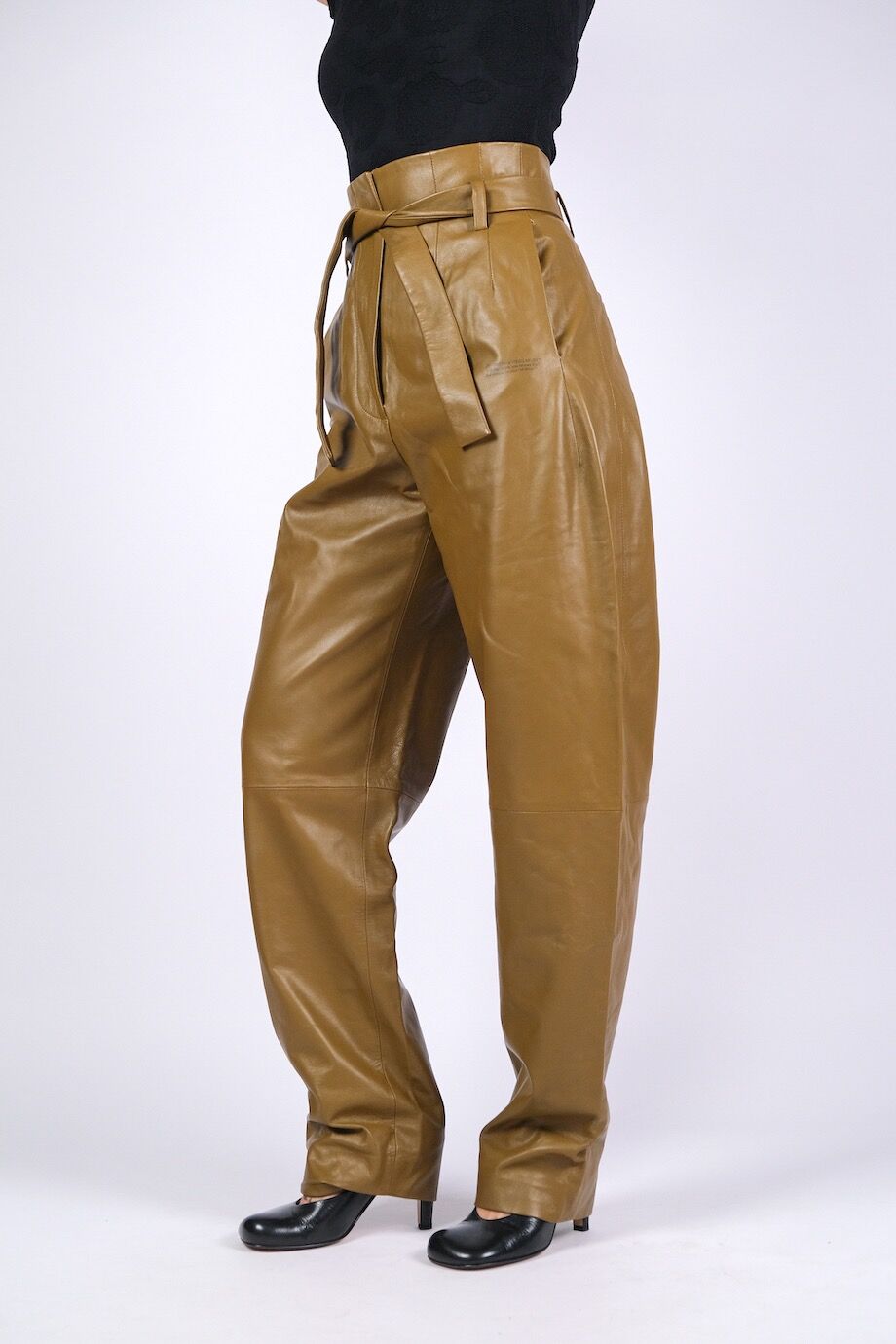 image 3 Кожаные брюки цвета хаки