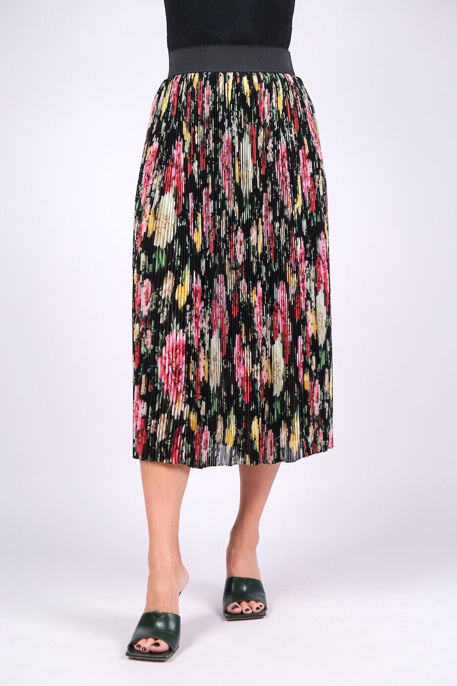 image 2 Шелковая юбка-плиссе с эластичным поясом и цветочным принтом