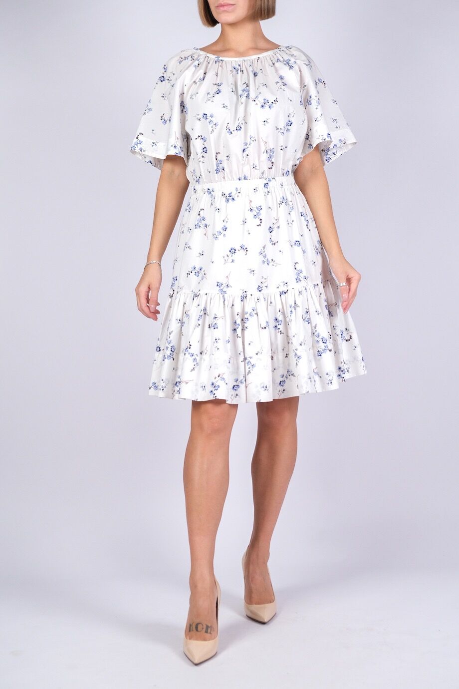 image 1 Хлопковое платье белого цвета с цветочным принтом