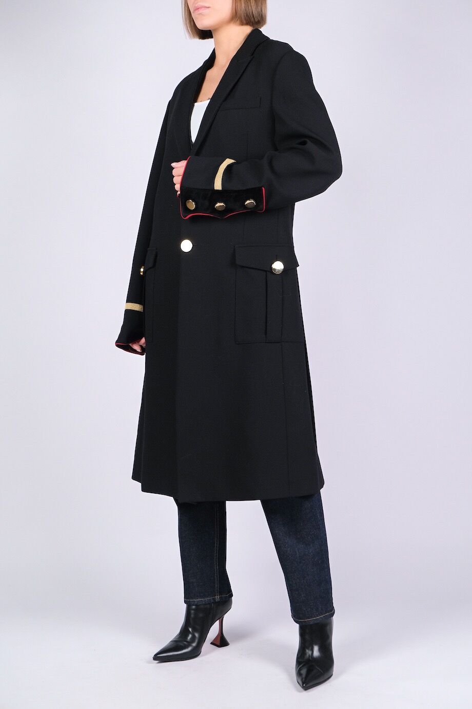 image 2 Пальто из шерсти черного цвета с велюром на манжетах