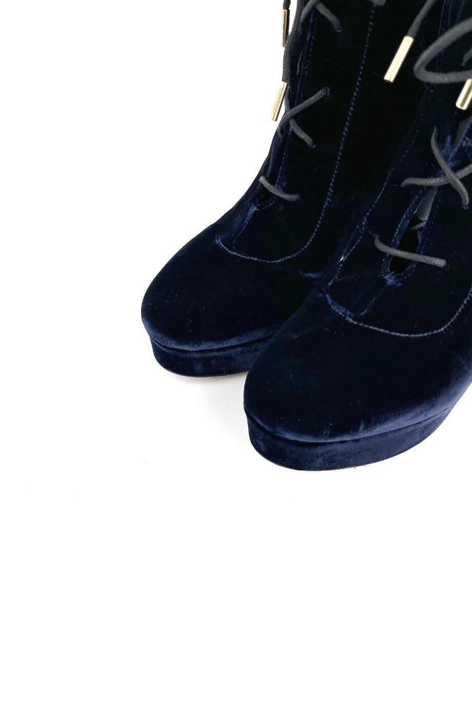 image 3 Велюровые ботильоны синего цвета на каблуке